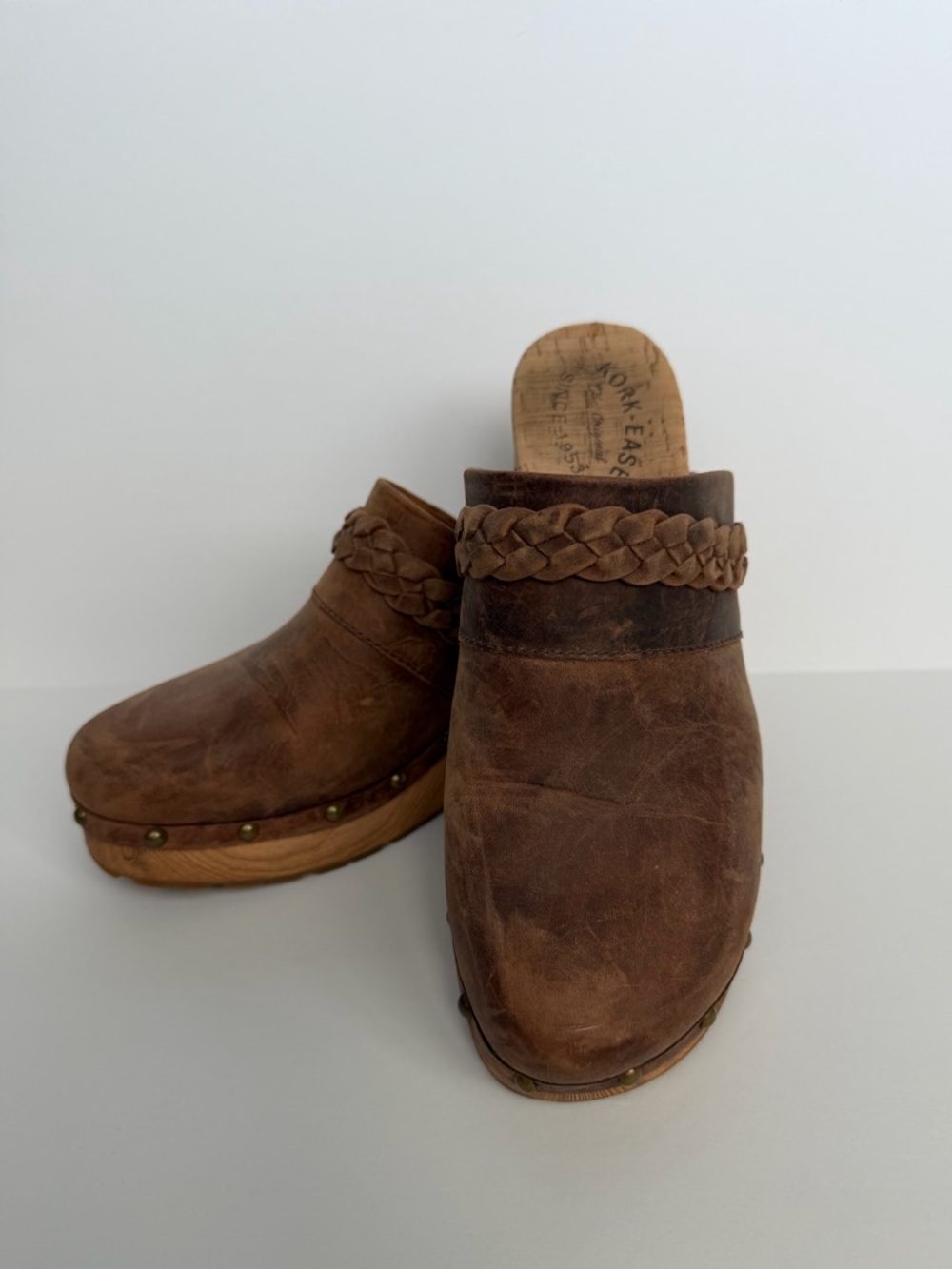 Kork-Ease Brown Braided Leather Clogs size 9